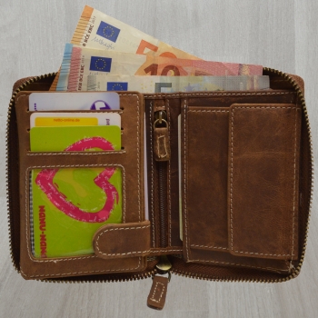 Echt Leder Herren Portemonnaie Vintage Design mit rundum Reißverschluss Geldbörse